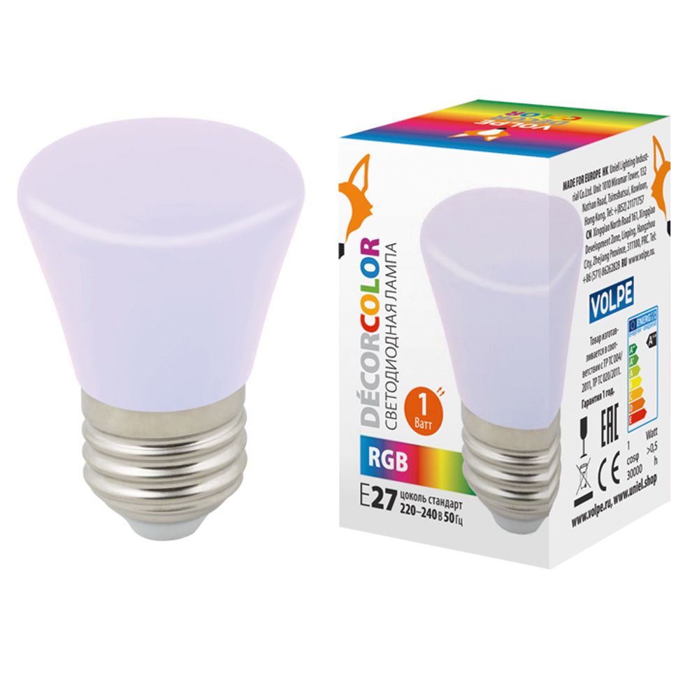LED-D45-1W/RGB/E27/FR/С BELL Лампа декоративная светодиодная. Форма Колокольчик, матовая. Цвет RGB. Картон. ТМ Volpe.