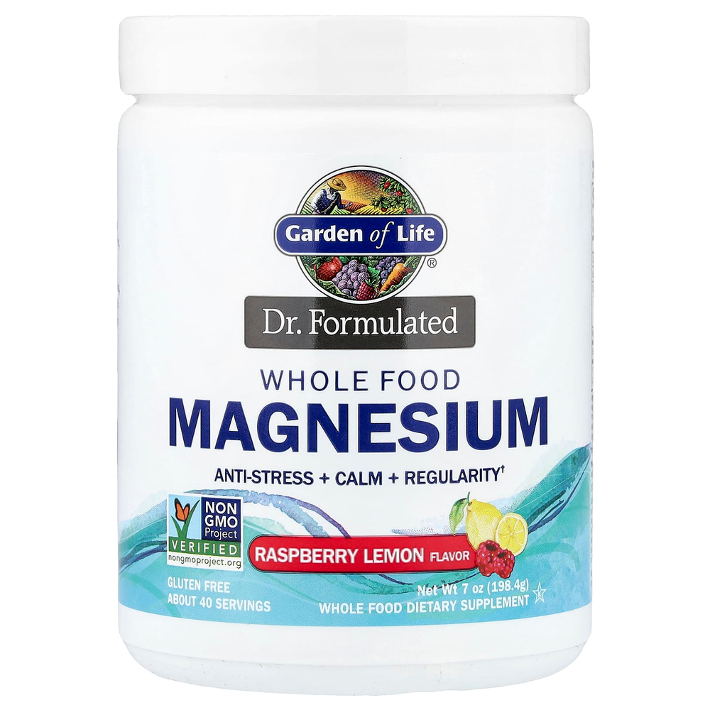 Garden of Life, Dr. Formulated, порошок из цельнопищевого магния, со вкусом малины и лимона, 198,4 г (7 унций)