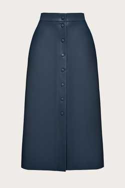 Темно-синяя юбка-миди из эко-кожи