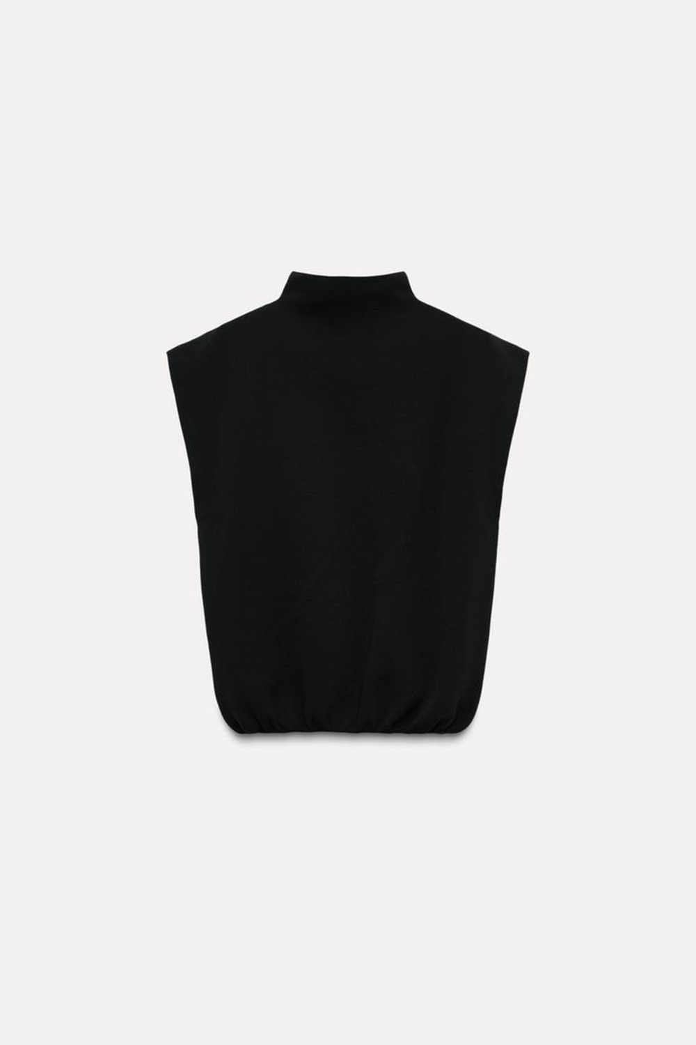 ZARA ОДНОТОННЫЙ ТРИКОТАЖНЫЙ ТОП С ВОРОТНИКОМ-СТОЙКОЙ, ЧЕРНЫЙ