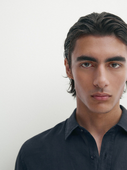 Massimo Dutti 100% льняная приталенная рубашка,  темно-синий