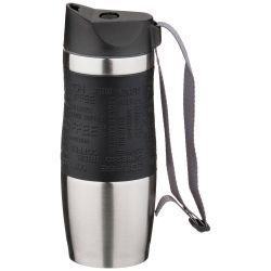 ТЕРМОКРУЖКА AGNESS 360 МЛ С КНОПКОЙ-СТОППЕРОМ, ЦВЕТ: ЧЕРНЫЙ(КОР=30ШТ.)