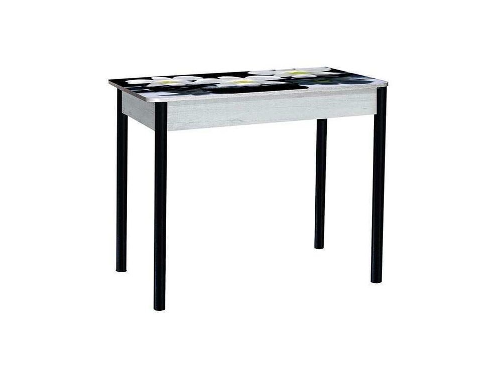 Нью йорк фотопечать стол обеденный раздвижной со стеклянной поверхностью  / орхидея на черных камнях/бетон белый/черный 900*600 (1200)