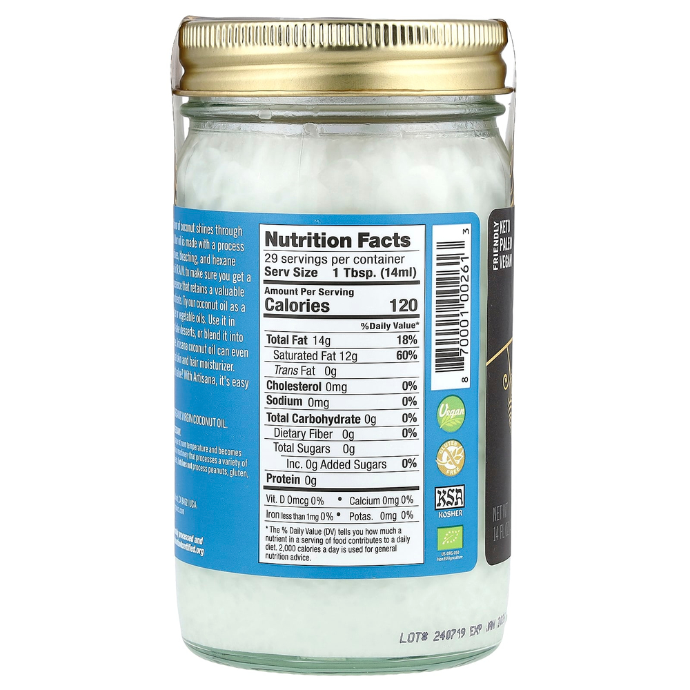 Artisana, Organics, сырое кокосовое масло, первого отжима, 414 г (14 унций)