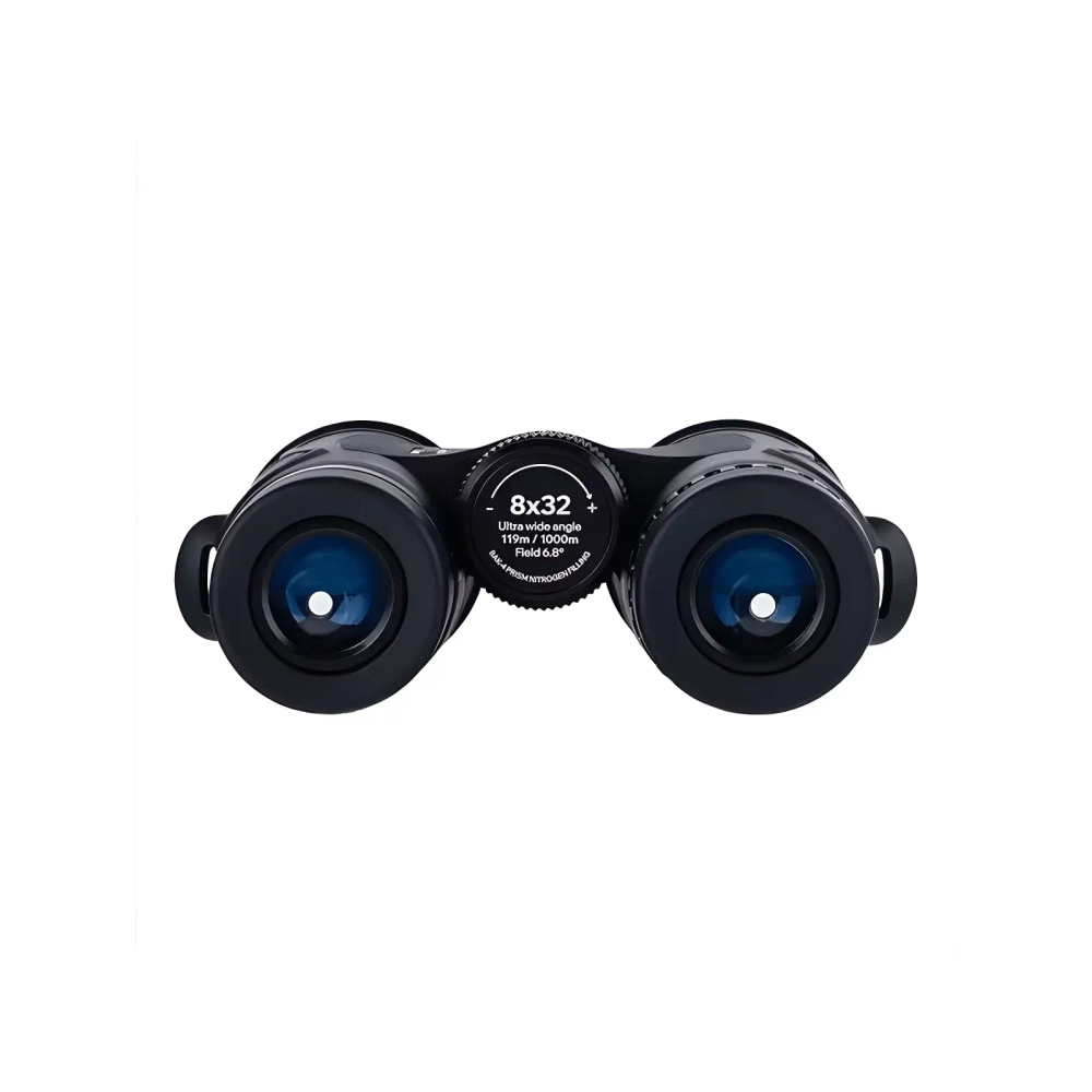 Передняя часть черного бинокля TRD OWL 8x32 с обозначением увеличения