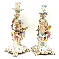 Пара подсвечников. Времена года. Meissen (Мейсен). Фарфор. Германия. XIX в.