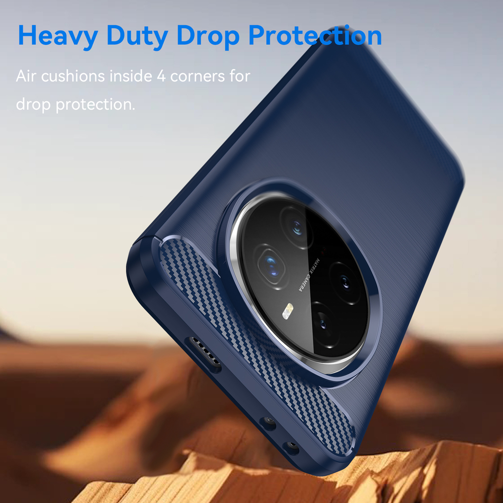 Чехол синего цвета с дизайном в стиле карбон на Honor Magic 7 Pro, мягкий отклик кнопок, серия Carbon от Caseport