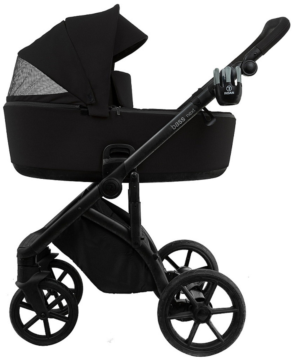Детская коляска Roan Bass Next 2.0 3 в 1 с автокреслом Tutis Elo Lux EduSky Grey BSN/40/2 Caviar Black/Black/руч.Black