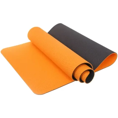 Коврик для йоги 6 мм 183х61 см «Sports time» перфорированный (ТРЕ), оранжевый/серый