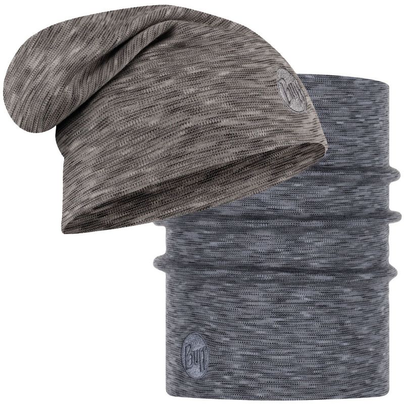 Комплект шапка-бини и шарф из шерсти Buff 	Fog Grey Multi Stripes Фото 1