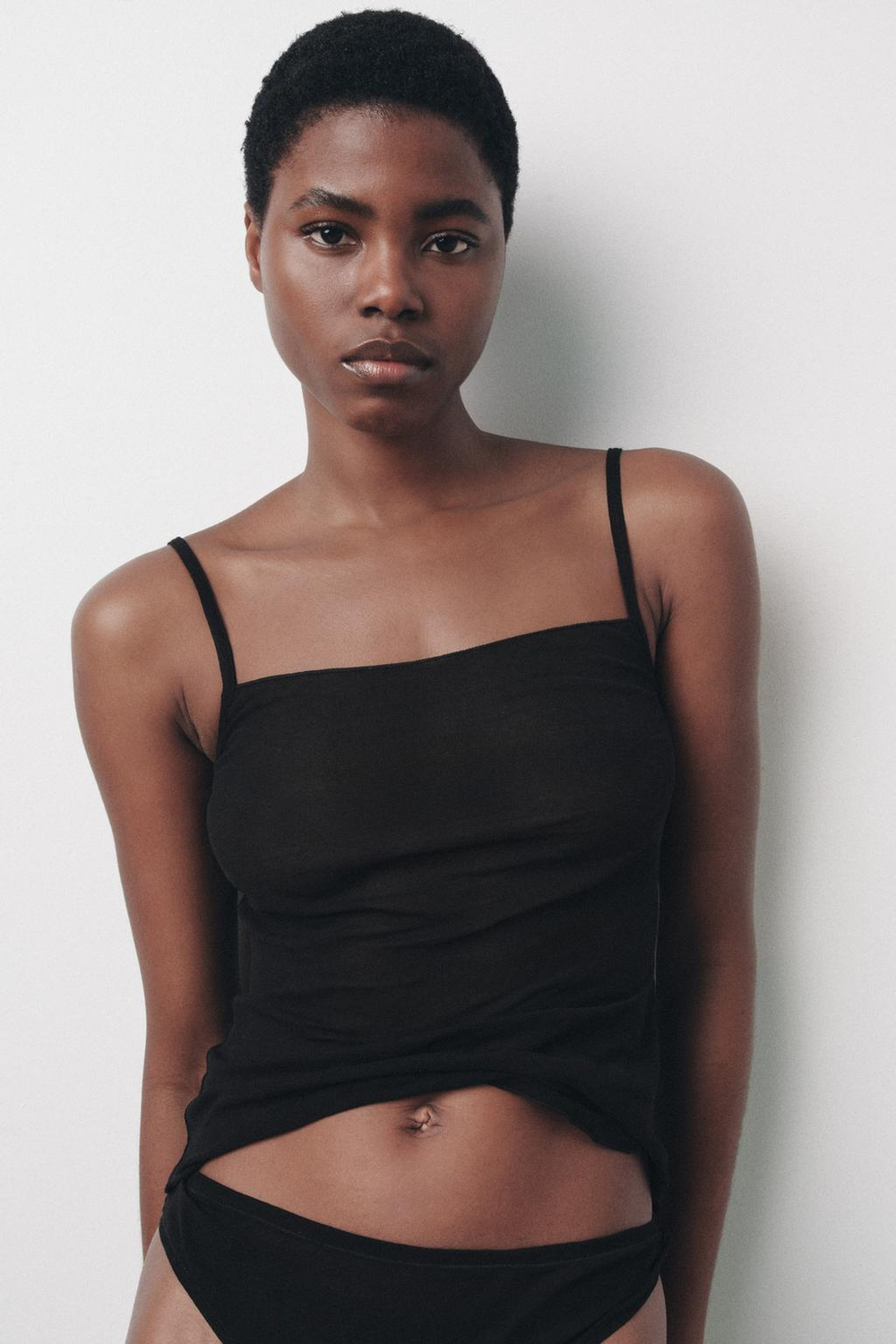 ZARA ТОП НА БРЕТЕЛЯХ SOFT, ЧЕРНЫЙ