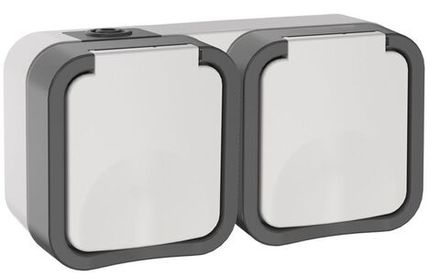 Розетка 2-м ОП TORS 16А IP55 TS222 горизонт. с заземл. с крышкой бел. IEK TS-R26-16-55-G-K41