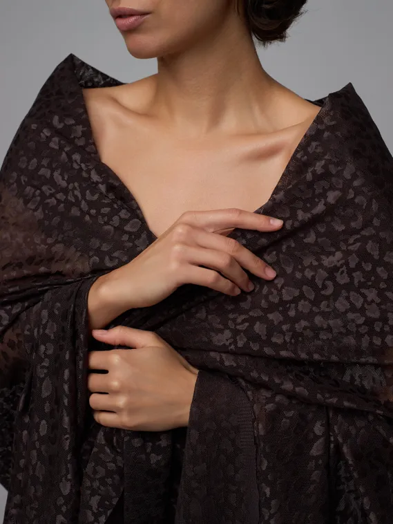 Ткань сетка эластичная, дизайн леопард, глянец, Турция, шоколад