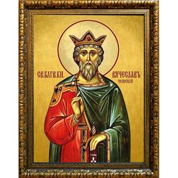 Святой благоверный князь Вячеслав Чешский. Икона на холсте.