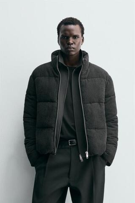 ZARA СТЕГАНАЯ ВЕЛЬВЕТОВАЯ КУРТКА, ЧЕРНЫЙ