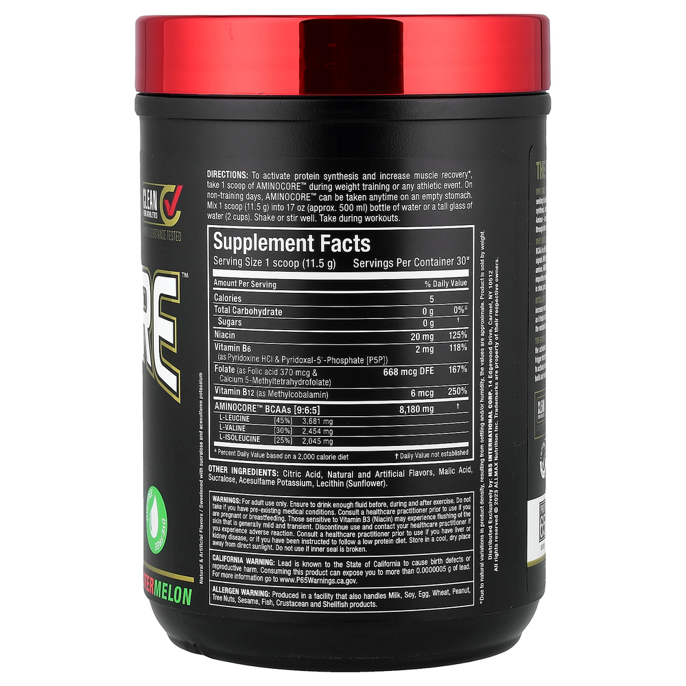 ALLMAX, AMINOCORE™ BCAA, со вкусом арбуза, 345 г (0,76 фунта)