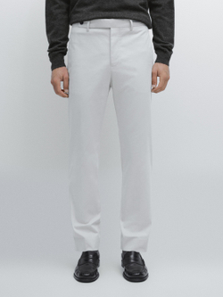 Massimo Dutti Брюки из смесовой хлопковой саржи, белый