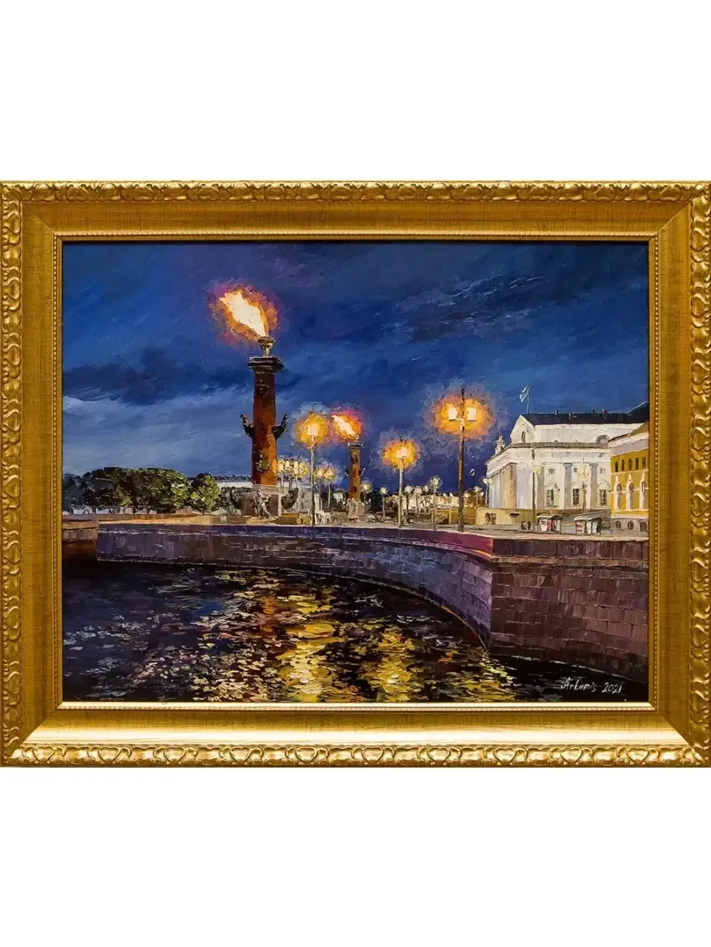 Картина маслом "Санкт- Петербург. Ростральные колонны" Артемис