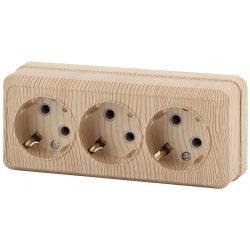 Розетка Intro Quadro 2-206-11 с заземлением тройная 3х2P+E 16А-250В IP20 ОУ сосна