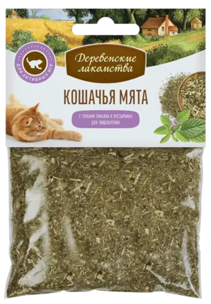 ДЕРЕВЕНСКИЕ ЛАКОМСТВА Кошачья мята сушеная с травами тимьяна и пустырника, 15 г