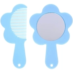 Расческа с зеркалом в наборе детские «МИМИШКИ», котик, цвет лазурный, 11см