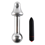 Серебристая анальная пробка AH T1 с вибрацией - 11,5 см. (Цвет: серебро)