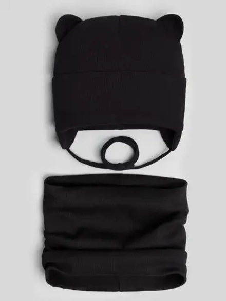 Шапка детская осенняя на завязках и снуд