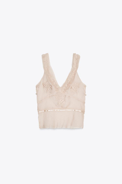 ZARA ТОП В БЕЛЬЕВОМ СТИЛЕ С ПУГОВИЦАМИ, ЦВЕТ РОЗОВОГО МЕЛА