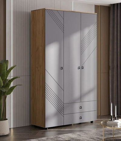 Шкаф трехстворчатый МДФ графит/дуб золотой