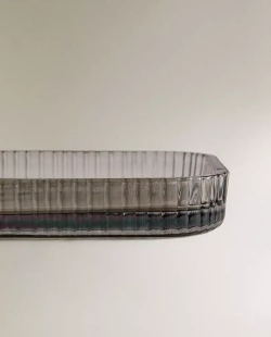 ZARA HOME ПОДНОС ИЗ ТЕРМОСТОЙКОГО СТЕКЛА, СЕРЫЙ