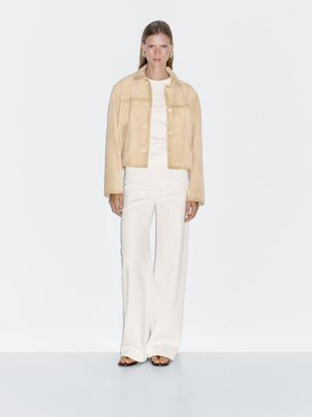 Massimo Dutti Короткая замшевая куртка, бежевый