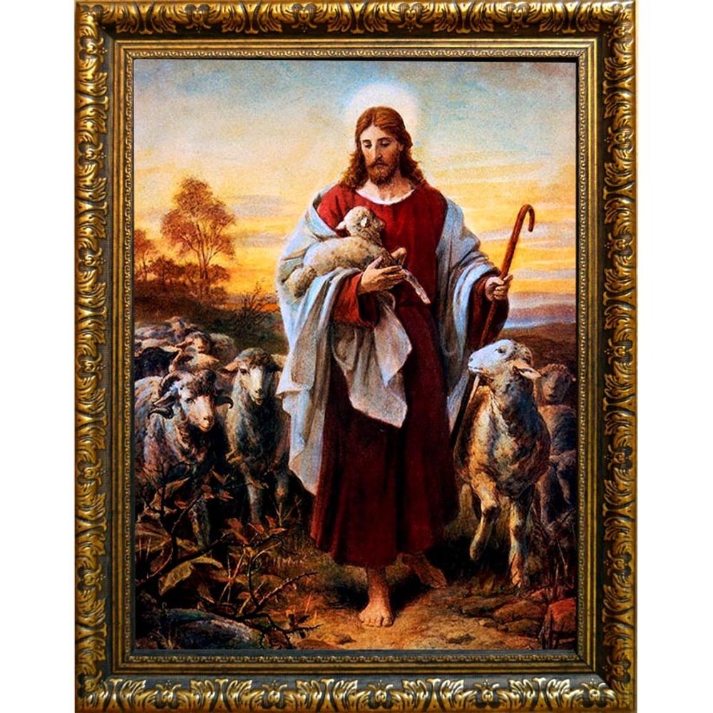 Добрый Пастырь. Икона Иисуса Христа на холсте.