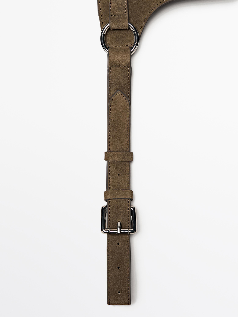 Massimo Dutti Поясная сумка из замши с двумя отделениями, хаки