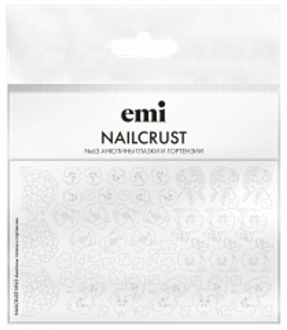 NAILCRUST Трафареты-слайдеры №63 Анютины глазки и гортензии (на непрозрачной белой подложке)