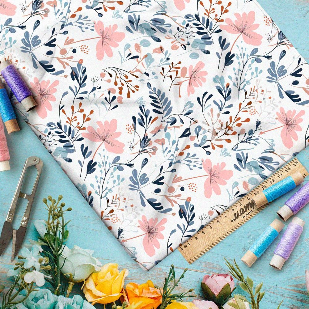 Ткань премиум габардин цветочные этюды