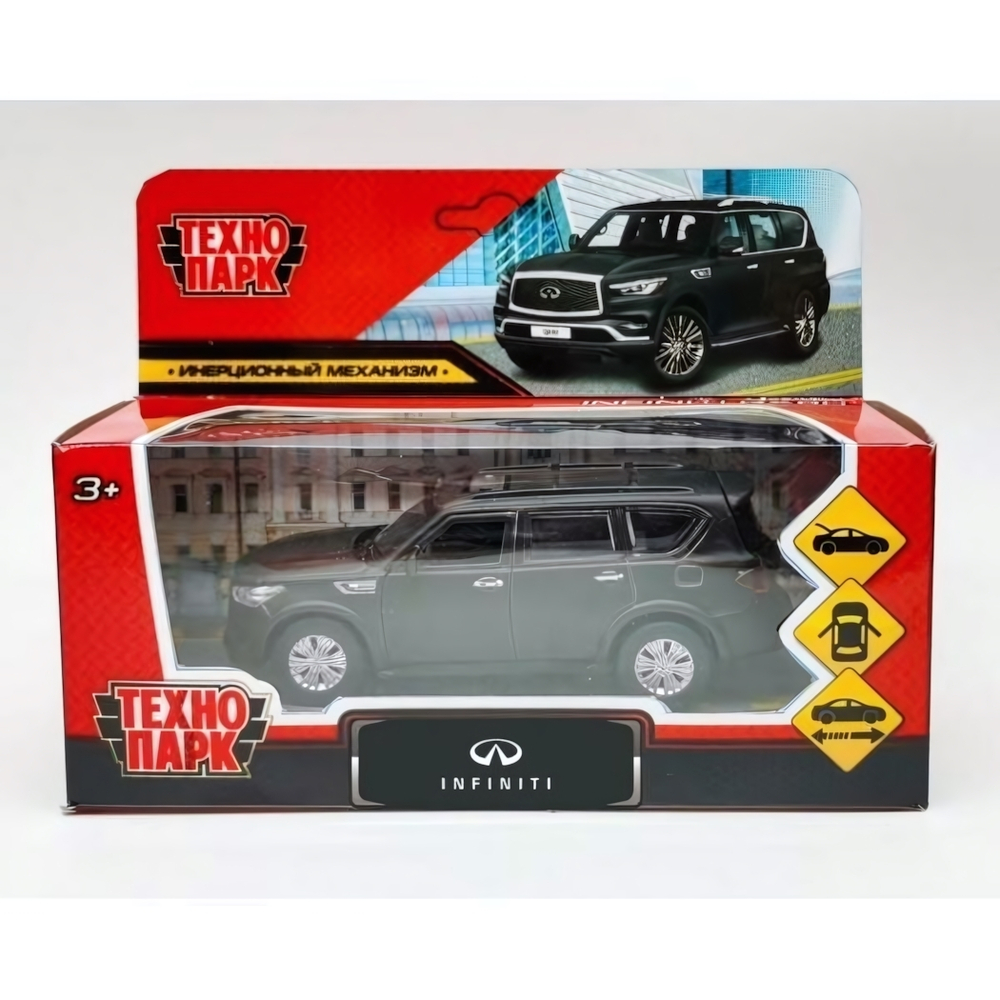 Модель ин. мет. "Infiniti QX80" 12,5см. двери, баг. черный, коробка QX80-12MAT-BK (Технопарк)