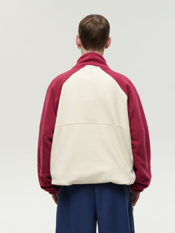 Drawstring Half-Zipped Sweatshirt Raspberry - Cream
