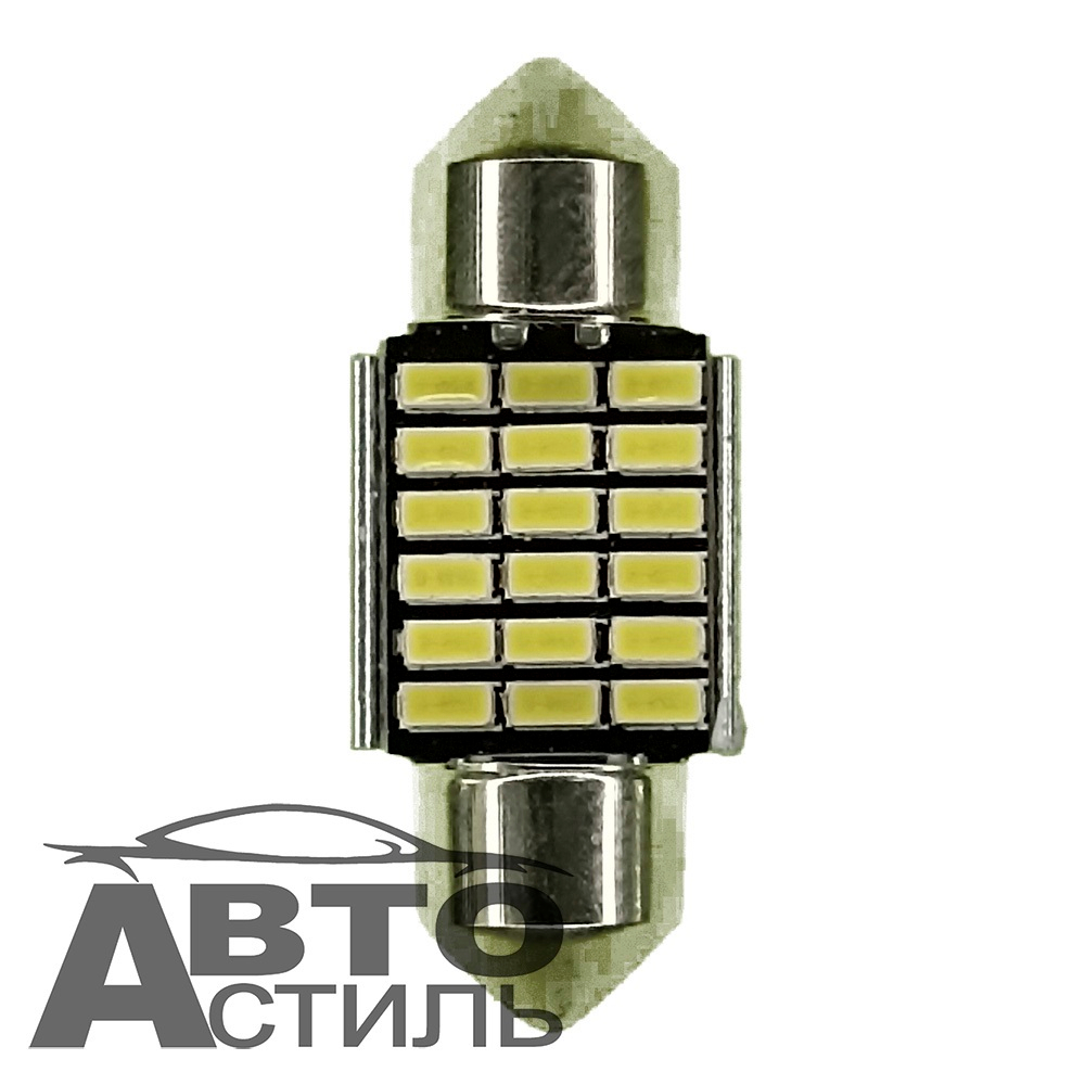 Светодиод 12V T11x39 15SMD 3014 WHITE CAN (салон) с радиатором на синем фоне GY0007-39