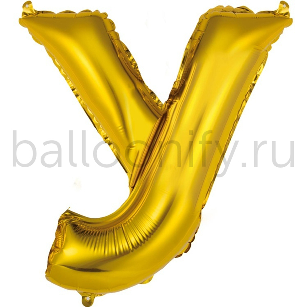 Фольгированная фигура, Буква У 35 см Gold