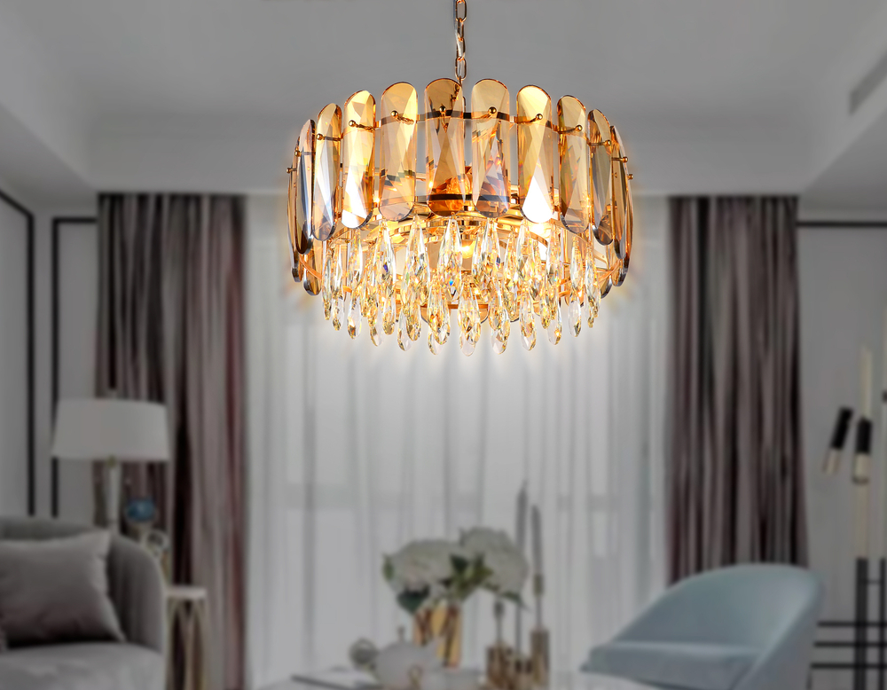 Подвесная люстра TR5071/6 GD/TI/CL золото/янтарь/прозрачный E14/6 max 40W D500*950