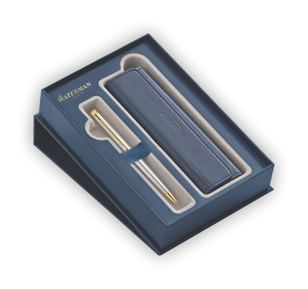 Подарочный набор: Чехол и Шариковая ручка Waterman Hemisphere, цвет: GT, стержень: Mblue