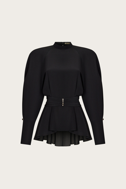 БЛУЗА ИЗ ЧЕРНОГО ШЕЛКОВОГО КРЕПДЕШИНА