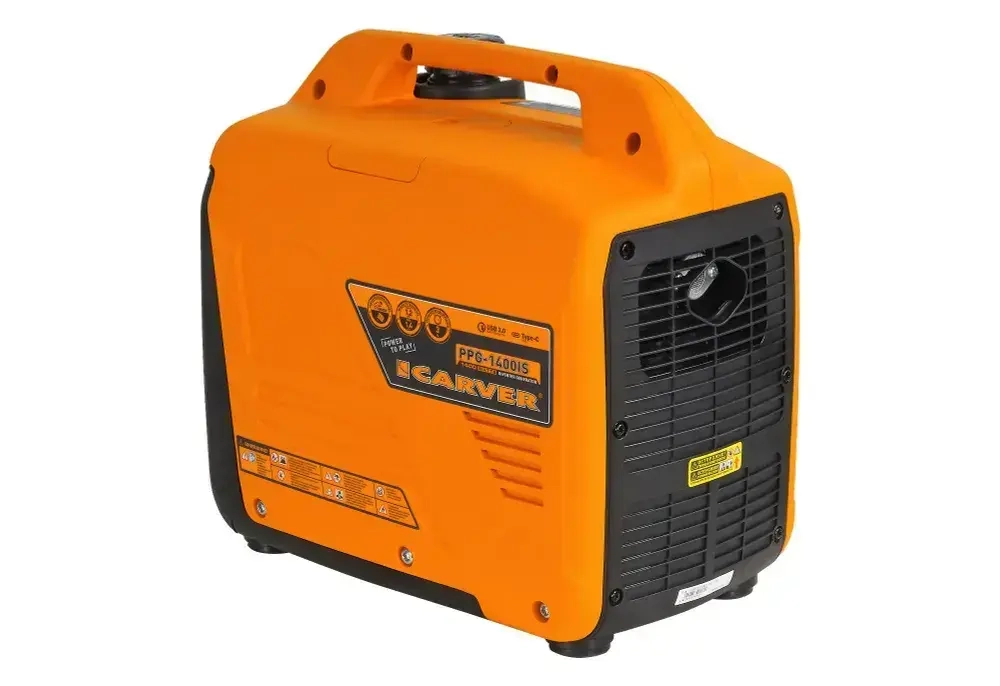 Генератор бензиновый инверторный Carver PPG-1400IS (1.4 кВт, 230В) цифровой дисплей, Quick Charge USB/Type-C, защита от перегрузки, экономичный режим