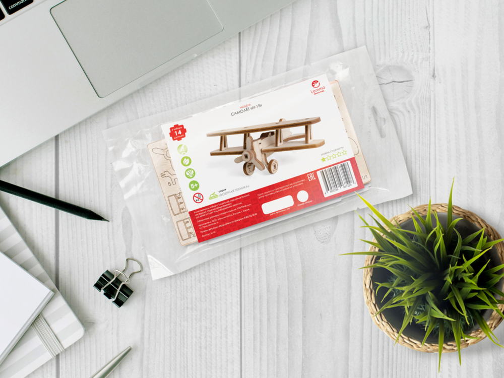 Советский самолет И-15 Lemmo - Деревянный конструктор, сборная модель, для детей