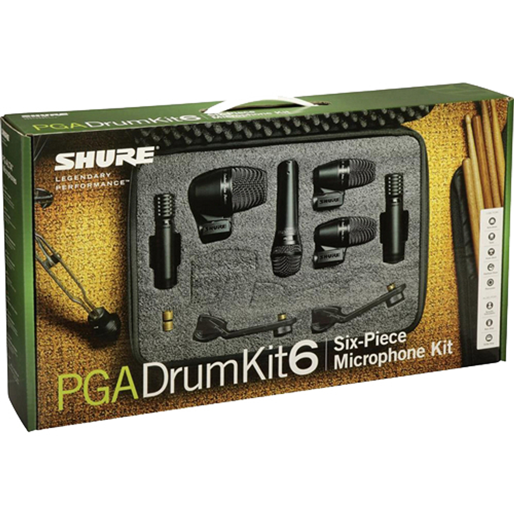SHURE PGADRUMKIT6 набор микрофонов для ударных, включает 1 PGA52, 2 PGA56s, 1 PGA 57 и 2 PGA81s