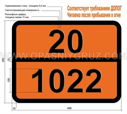 Табличка Опасный груз 20-1022 ХЛОРТРИФТОРМЕТАН (ГАЗ РЕФРИЖЕРАТОРНЫЙ R 13)