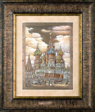 Гравюра "Храм Василия Блаженного, Москва 19 век"