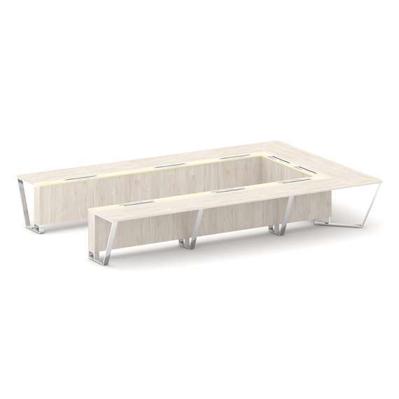 Steel Meet Стол переговорный П-образный MM-PR.B.SP-15P Денвер Светлый/Ваниль Глянец/Нержавеющая Стал