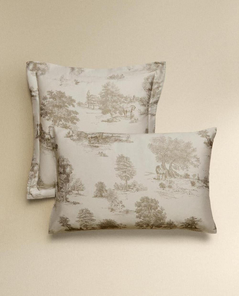 ZARA HOME НАВОЛОЧКА С ПРИНТОМ, СЕРЫЙ/БЕЖЕВЫЙ