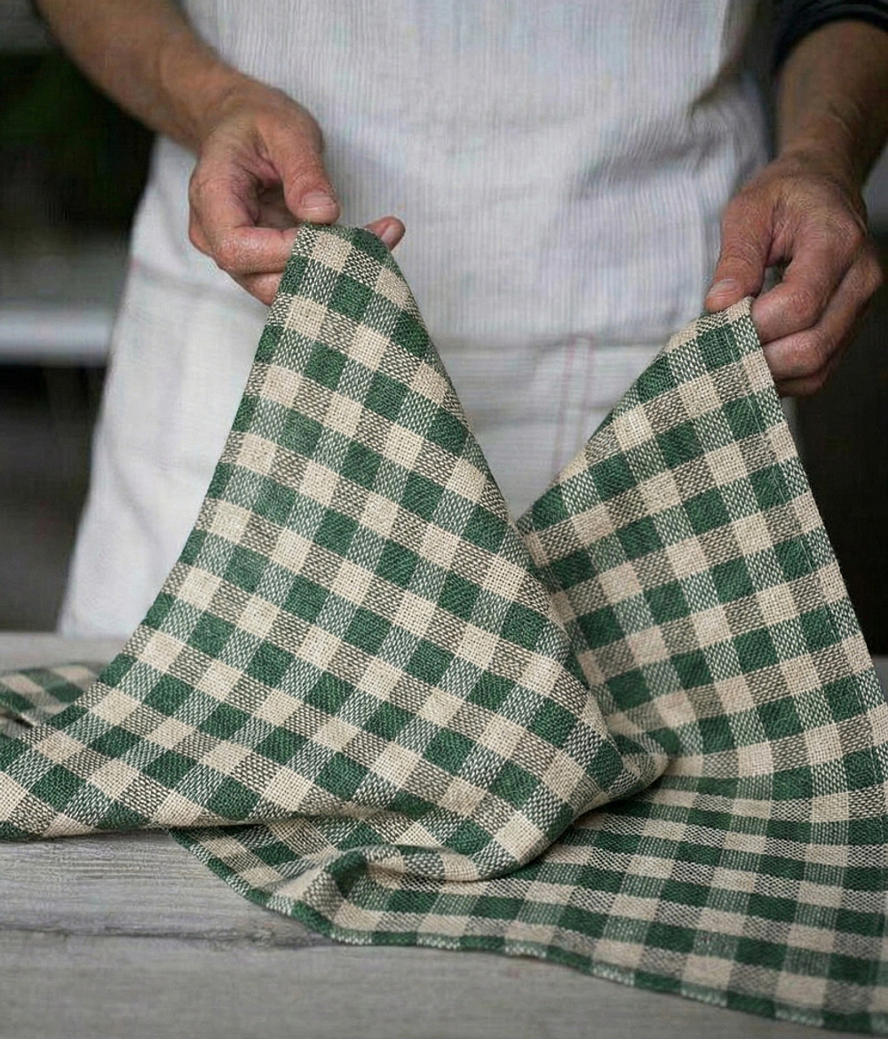 Полотенце кухонное DeNASTIA махра/лён виши 350gsm 33x50, хлопок, белый/зеленый